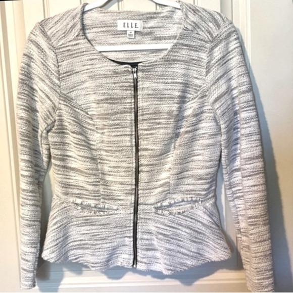 Black/White Blend Full Zip Long Sleeve Blazer Jacket - Picture 2 of 5